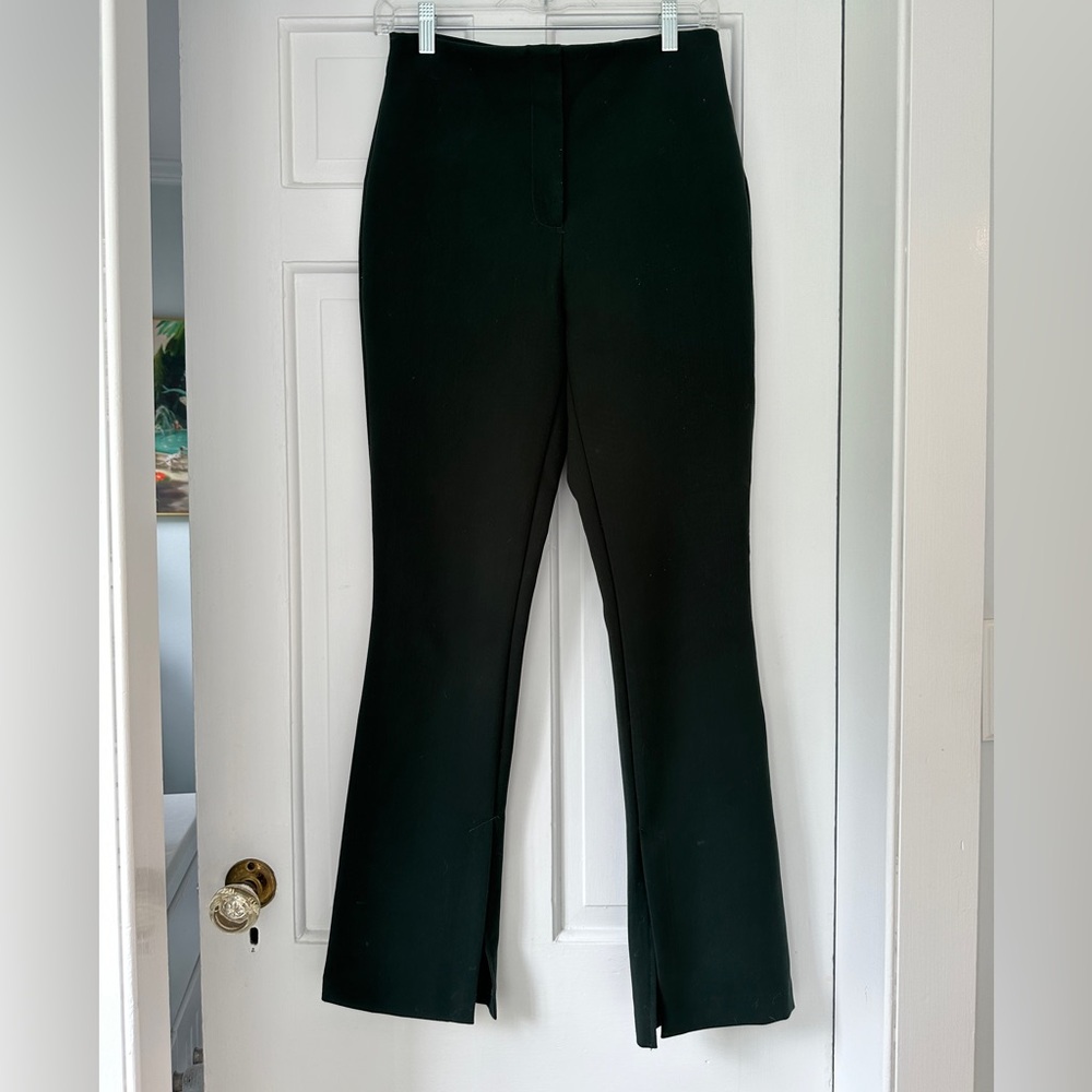 Nicole Miller Dark Green Flared Split Hem Business Casual Dress Pants in Size 2